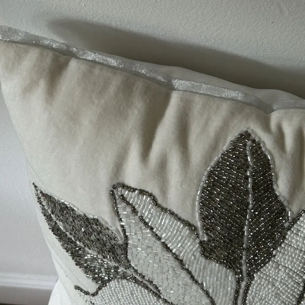 Pier 1 Imports Pillow Beaded Rhinestone Snowflake Decorative Throw Silver White